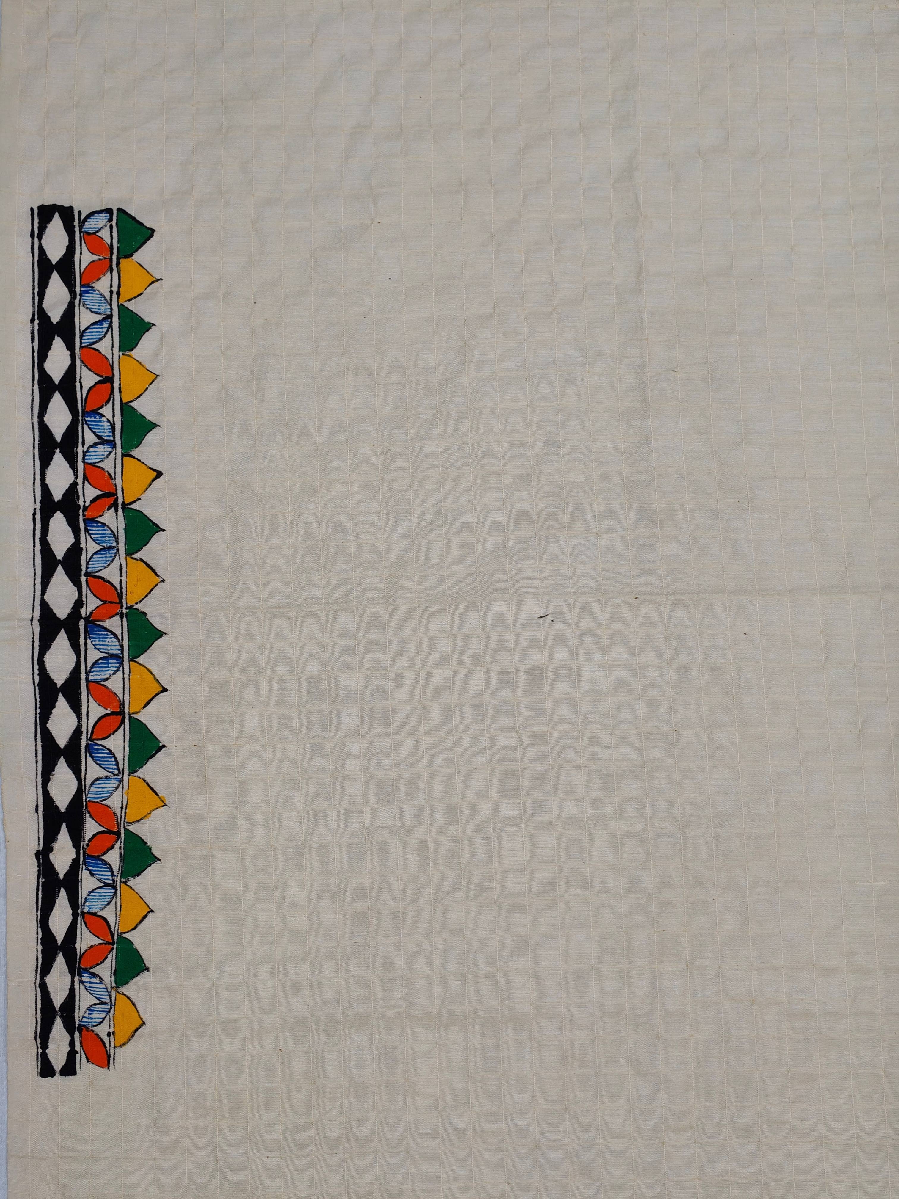 Hand-Painted Godhana Madhubani Unstitched Kurti – Ivory Cotton